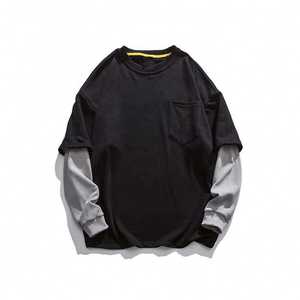 Camiseta de manga larga doble de doble capa informal con hombros caídos de alta calidad para hombre con opción de logotipo personalizado en la camiseta - Product Image 2