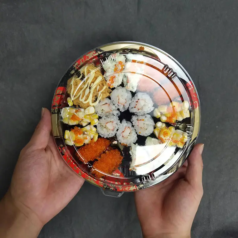 Xxxr Disposal Take out Plate 7.8 Inch Food Tray Disposable Medium Round Container Takeaway Plastic Sushi Box