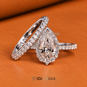 Bague en diamant en forme de goutte d'eau avec alliance, bague de fiançailles en diamant de laboratoire, ensemble de mariage en diamant, bague en diamant en forme de poire - Product Image 2