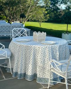 <b>Round</b> Tablecloth Powder and Pigeon Blue Green Indian Hand Block Floral Printed <b>Table</b> <b>Cover</b> Vintage French Tablecloth Home - Product Image 2