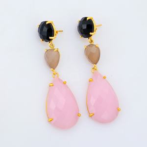 คุณภาพสูงสีดำนิลและธรรมชาติสีเทาและสีชมพูกุหลาบยาวต่างหู925เงินสเตอร์ลิง - Product Image 4