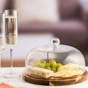 Dôme à gâteau et plateau en bois, support à gâteau en bois d'acacia - Product Image 1
