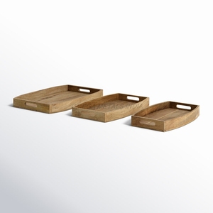Handmade Wooden <b>Tray</b> in Soft Gray Color with Modern Rectangular Shape and Textured Finish Perfect for Elegant <b>Serving</b> - Product Image 3