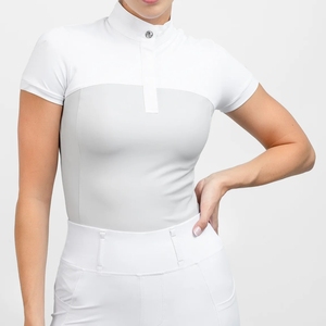 Camisa ecuestre elegante para mujer, manga corta, ajuste elástico, ropa personalizada a granel, venta al por mayor, camisetas para montar a caballo - Product Image 1