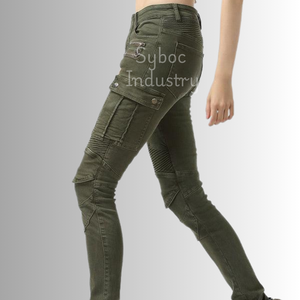 Pantalon de course de moto pour femme avec protection certifiée CE Pantalon de course de moto en denim délavé à l'acide élégant pour le cavalier - Product Image 2