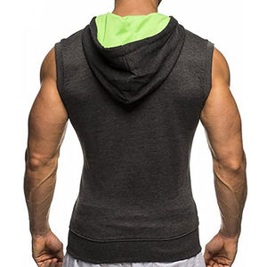 2024 100% Cotton Solid Fleece Custom Logo <b>Pullover</b> Hoodie for <b>Men's</b> Fitness-<b>Sleeveless</b> Drawstring Eco-Friendly Breathable - Product Image 2