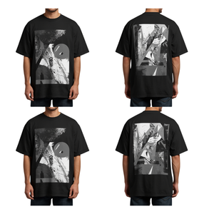 T-shirt surdimensionné noir pour homme imprimé DTF, motif abstrait urbain, décontracté, en coton - Product Image 2