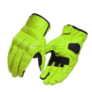 Gants de moto unisexes rétro en cuir de chèvre véritable perforé avec protection des articulations extensibles pour le cyclisme décontracté en extérieur - Product Image 1