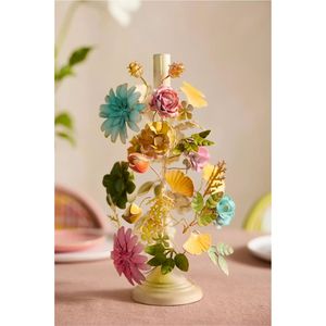 Bougeoir décoratif en fer personnalisé, bougeoir floral en métal émaillé multicolore, style antique, support de pilier en fer forgé - Product Image 1