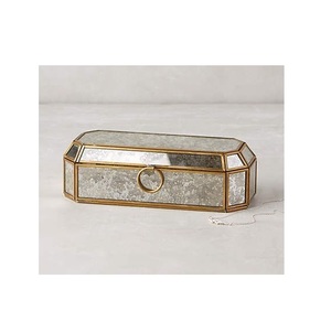 Boîte à bijoux personnalisée en verre antique et laiton avec design unique boîtes à bijoux en métal exportateur en gros emballé dans un carton - Product Image 5