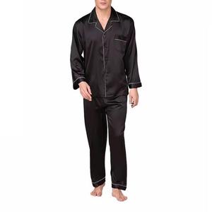 Conjunto de pijama de seda satinada para hombre, ropa de dormir, traje de manga larga, pantalones superiores, conjunto de 2 uds. - Product Image 3