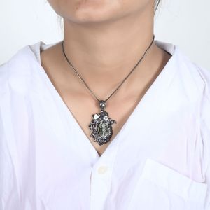 Estilo Vintage negro rodio sobre plata esterlina 925 cuarzo colgante hecho a mano naturaleza joyería regalo para ella - Product Image 4