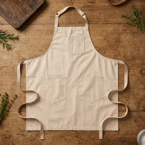 Tablier simple en toile robuste, durable et réutilisable avec trois poches, lavable en machine pour la cuisine et l'usage quotidien - Product Image 1