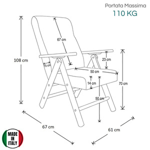 Molisana poltrona reclinabile 4 posizioni con struttura in legno di faggio e braccioli dimensioni 61x67x108 cm - Product Image 2