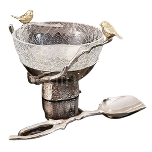 Bol en verre de support en aluminium de conception de forme d'oiseau volant bol de décoration de banquet d'hôtel élégant classique exclusif - Product Image 1