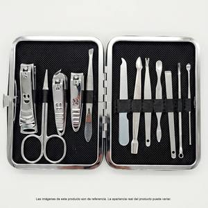 Set de Manicura Premium de Acero Inoxidable de 12 Piezas con Estuche de Cuero PU, Cortaúñas, Tijeras, Pinzas y Lima - Product Image 3