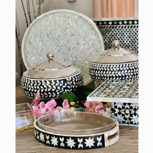 New Arrival Home Decor Items Mother of Pearl Black Home Decor Bone Inlay Tray Bowl Round <b>Photo</b> <b>Frame</b> <b>Small</b> Chest Drawer - Product Image 1