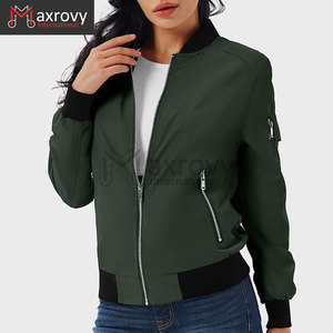 Casual <b>Lightweight</b> Canvas <b>Bomber</b> <b>Jacket</b> for <b>Women</b> Zip-up Windbreaker Outerwear with Pockets Comfortable Short Coat - Product Image 4