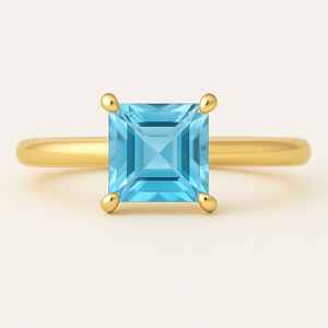 2025 élégant Vintage 14K or massif lunette réglage anneau haute qualité carré coupe bleu topaze pierre précieuse Offre Spéciale pour les mariages - Product Image 1