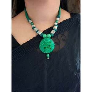Floral Design Bohemian Fine Jewelry Set <b>Gold</b> Plated Green Zircon and <b>Pearl</b> <b>Necklace</b> with Earrings for Ladies Perfect Gift - Product Image 2