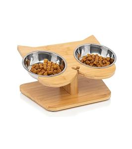 Support surélevé pour bol pour chat-2 bols pour chat en acier inoxydable pour la nourriture et mangeoire pour animaux de compagnie surélevée en bambou de 12 pouces avec pieds antidérapants-Parfait - Product Image 6