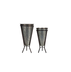 Classic Design Galvanized Set of Two Garden Planters Decorative Metal Pot With Black <b>Stand</b> Iron Metal Finished - Product Image 6