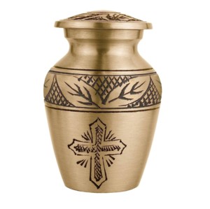 High Quality and <b>Top</b> Classic Brass Cremation Keepsake Urn With <b>Cross</b> Design and Gold Finished for Human Ashes - Product Image 1
