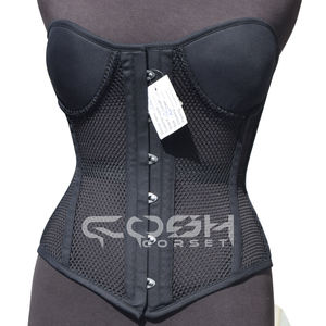 Corset gothique noir en coton avec maille respirante sur le devant - Product Image 1