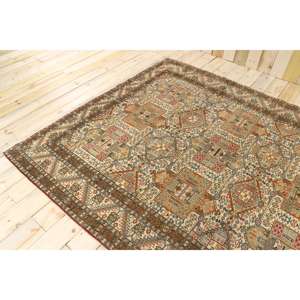 Alfombra Vintage Grande de 6.5x9.7 pies, Alfombra Turca de Lana con Diseño Floral en Tonos Marrón y Azul - Product Image 4