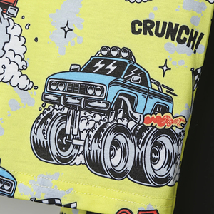 Conjunto de pantalones largos de manga corta informal de verano para niños Camiseta con patrón amarillo cómodo y pantalones largos adecuados - Product Image 6