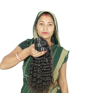 ผมต่อแบบ Remy แท้ 100% แบบลอนคลื่นธรรมชาติ สีดำ จัดเรียงเกล็ดผมอย่างดี ผมแท้จากวัดอินเดีย แบบลอนลึก - Product Image 1