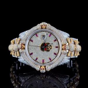 Montre de luxe mécanique en acier inoxydable de 41 mm, personnalisée, entièrement sertie de diamants Moissanite, cadran en verre, résistante à l'eau - Product Image 1