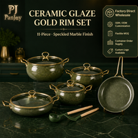 Ensemble de casseroles en céramique avec bordure dorée, 11 pièces, vert moucheté, avec couvercles en verre, cuisine, OEM ODM, vente en gros