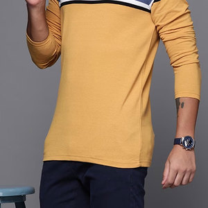 T-shirt basique à manches longues décontracté en coton extensible, coupe classique, logo personnalisé, vente en gros - Product Image 5