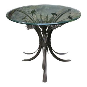 Mesa de centro de aluminio floral vintage con base brillante y vidrio templado adecuado para exhibición y uso diario - Product Image 1