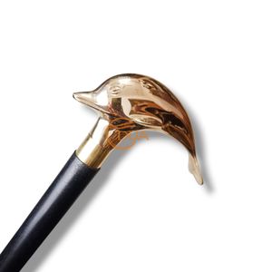 Vintage estrella hermosa náutica plata latón cabeza de delfín mango antiguo madera bastón regalo - Product Image 6