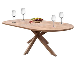 Mesa de Comedor Ovalada Moderna de Madera Maciza de Teca, Muebles de Jardín para Exteriores, para Villas, Hoteles y Proyectos Comerciales - Product Image 1