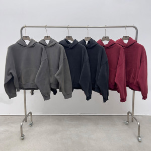 Fabricants de sweatshirts à capuche courts Boxy délavés à l'acide, vêtements de rue décontractés surdimensionnés pour hommes, sweatshirt vierge à impression bouffée - Product Image 1
