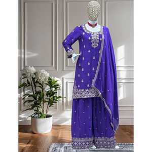 Lancement de nouveaux kurtis plazzo de fête modernes avec dupatta, imprimé numérique, broderie et travail de sequins - Product Image 1