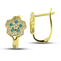 Boucles d'oreilles à clip plaquées or 14 carats de haute qualité, émail fin, motif floral, zircon, style tendance pour enfants, faites à la main, cadeau de Turquie, 18 carats, 21 carats