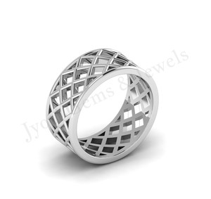 2025 haute qualité en argent Sterling massif Jali bague Unique personnalisé classique Net filigrane mariage éternité Vermeil Boho lunette - Product Image 2