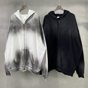 Logo personnalisé High Street Wash Gradient Couleur Tie Dyed Hoodie Surdimensionné Épaissie Polaire De Base Fermeture Éclair Homme Hoodies - Product Image 1