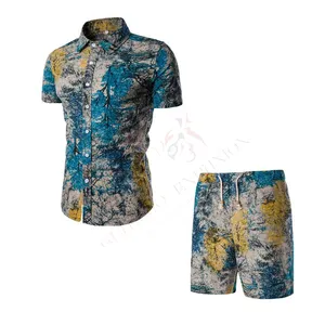 Özel yapılmış yeni tasarım şort ve T Shirt setleri yetişkinler için erkek gents şort ve kazak gömlek set iki parça setleri