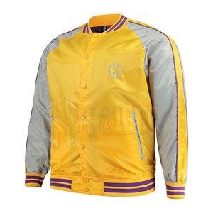 เสื้อแจ็คเก็ตเบสบอลสไตล์วินเทจสำหรับผู้หญิงขายส่ง สีเหลืองกุหลาบ ผ้าซาติน พิมพ์ลายตัวอักษร สำหรับฤดูใบไม้ร่วง - Product Image 1