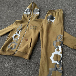 Ensemble de survêtement pour homme, sweat-shirt en coton lourd décontracté, sweat-shirt ample et surdimensionné, logo imprimé à l'écran, pantalon évasé, ensemble deux pièces - Product Image 6