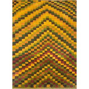 พรมขนสัตว์ถักมือ Zuri Gold รุ่น Pae-1640 ลายเรขาคณิตนามธรรม สำหรับทางเข้าบ้าน ห้องโถง รูปทรงสี่เหลี่ยมผืนผ้า ขนาด 9x12 ฟุต แบบจิ๊กซอว์ - Product Image 1