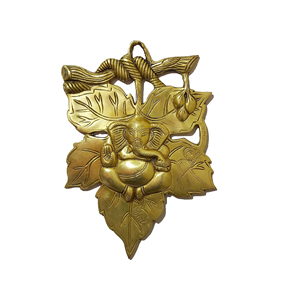 Modern Brass Lord Ganesha <b>Leaf</b> <b>Wall</b> Hanging Showpiece Perfect Home Office <b>Decor</b> with Golden Religious Idol Gift for Relatives - Product Image 1