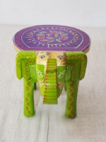 Tabouret en bois d'éléphant fait à la main avec un design peint à la main vibrant Table d'appoint décorative multifonctionnelle Console en incrustation d'os