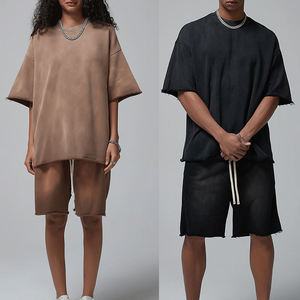 Newest Men's Plus Size T-shirts Shorts <b>Sets</b> Sweat Gym Plain Oversize Shorts and Shirt <b>Set</b> for Men - Product Image 3