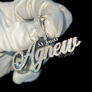 Custom VVS Moissanite Diamond <b>Name</b> Bustdown <b>Pendant</b> 925 Silver Iced Round Rapper Style <b>Necklace</b> Hip Hop Style Gift - Product Image 2